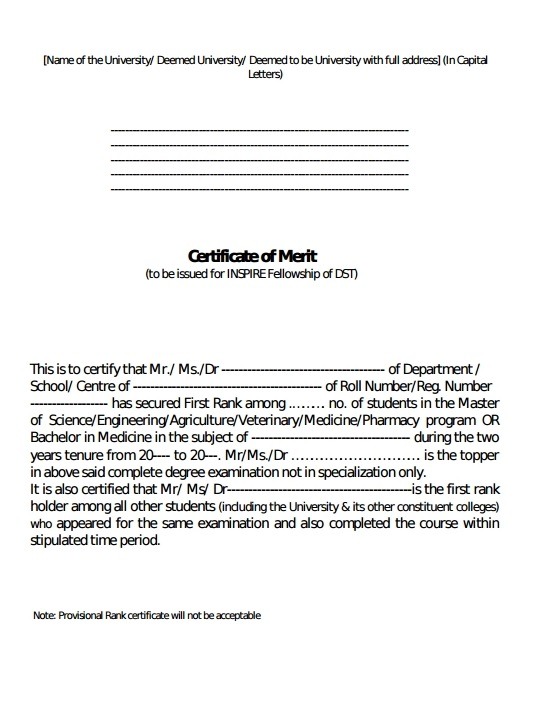 Certificate of Merit Template