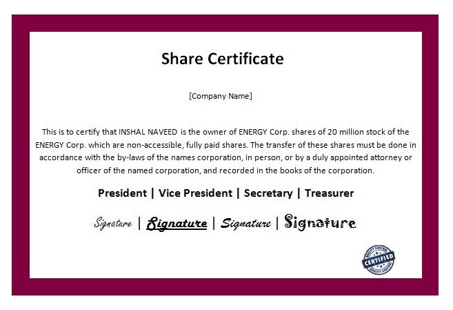 Share Certificate Template