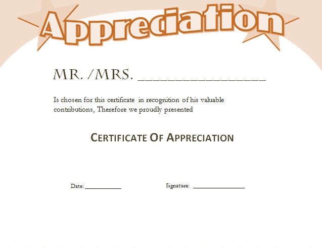 Printable Certificate of Appreciation Template