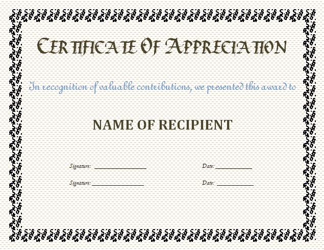Staff Appreciation Certificate Template