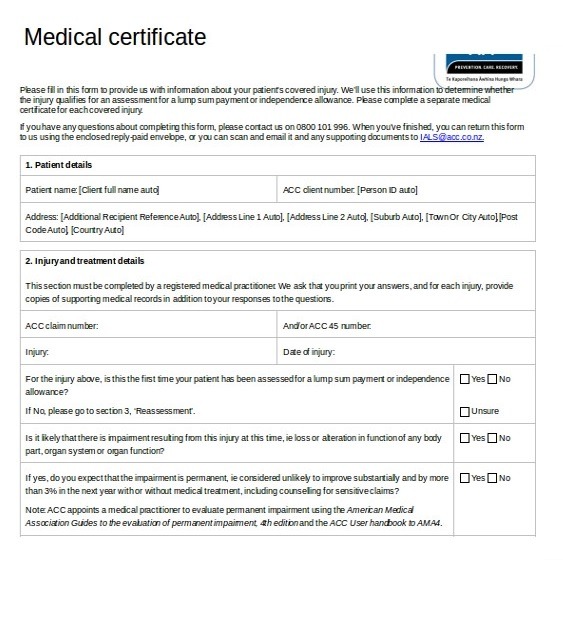 medical certificate template