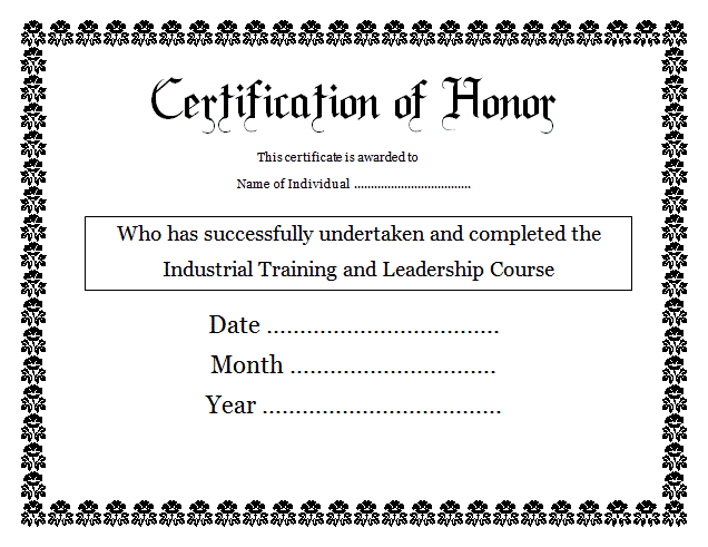 Certificate Of Honour