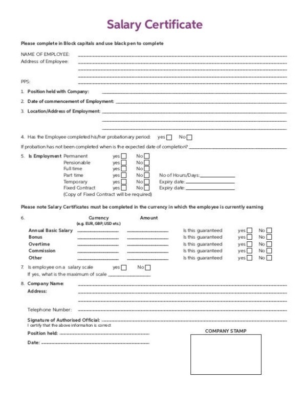 salary certificate format