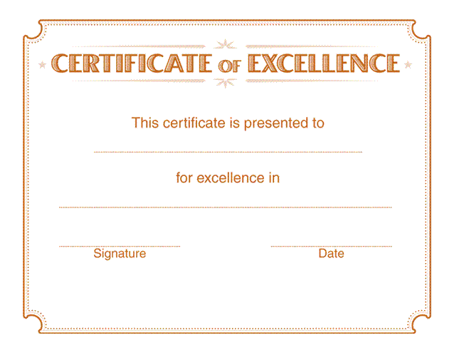 Certificate of Excellence Template