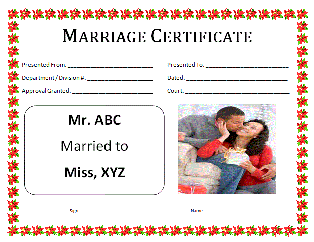 marriage certificate template