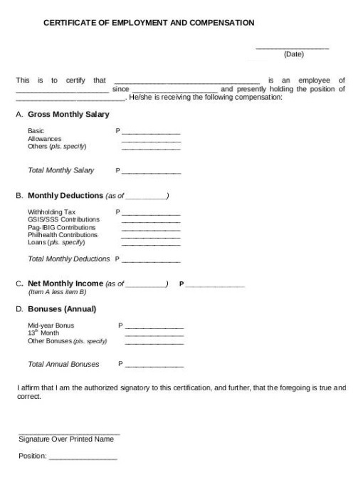 Salary Certificate Format