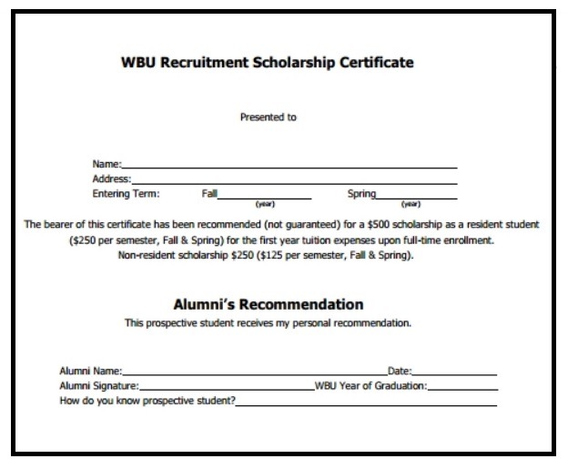Scholarship Certificate Template