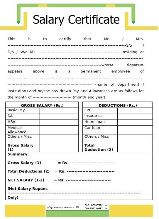 Salary Certificate Format