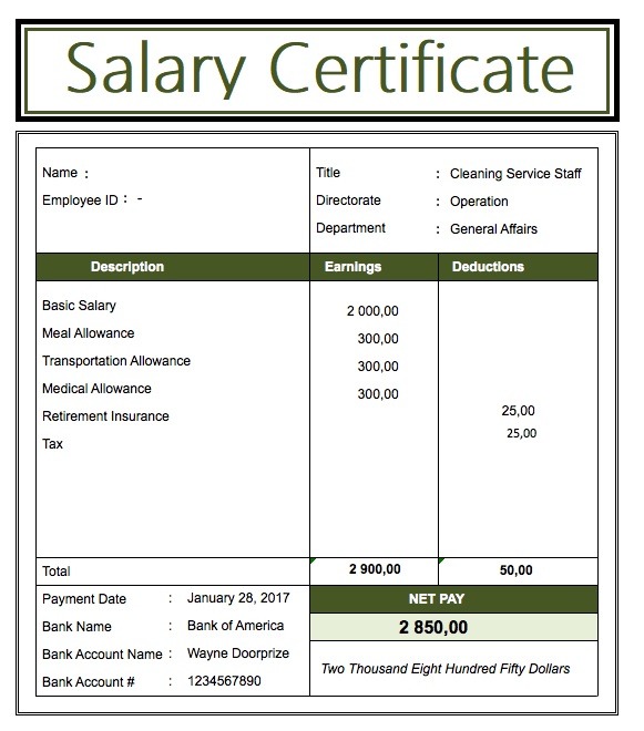 salary certificate format