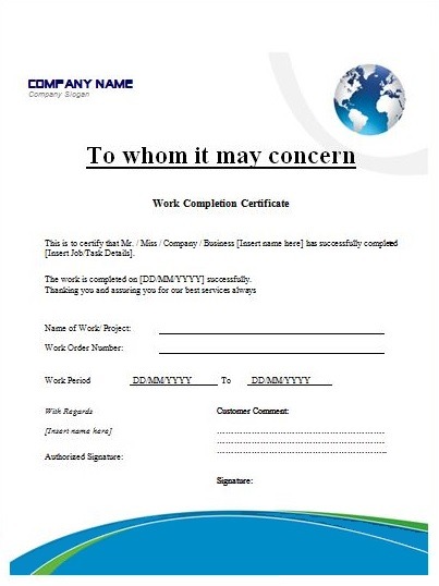 Certificate of Completion Template