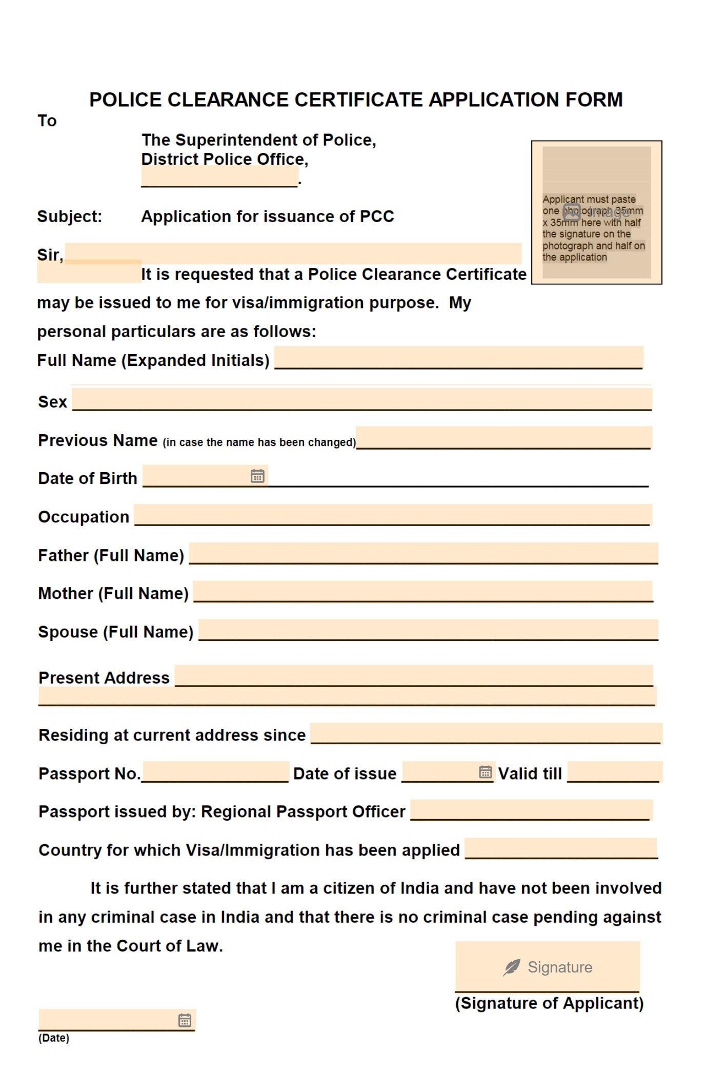 Police Clearance Certificate Format