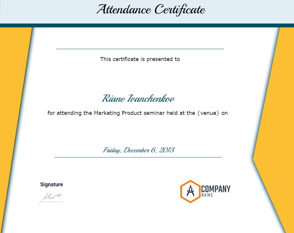 Perfect Attendance Certificate template