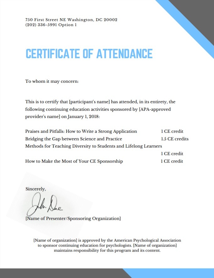 School Attendance Certificate Template