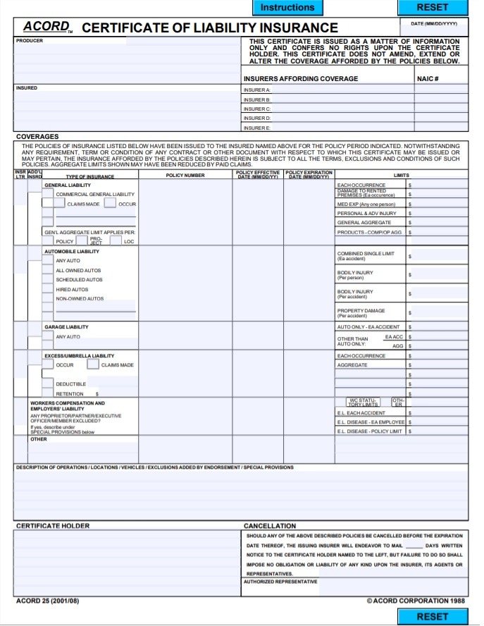 11+ Certificate of Liability Insurance Form | Free ...