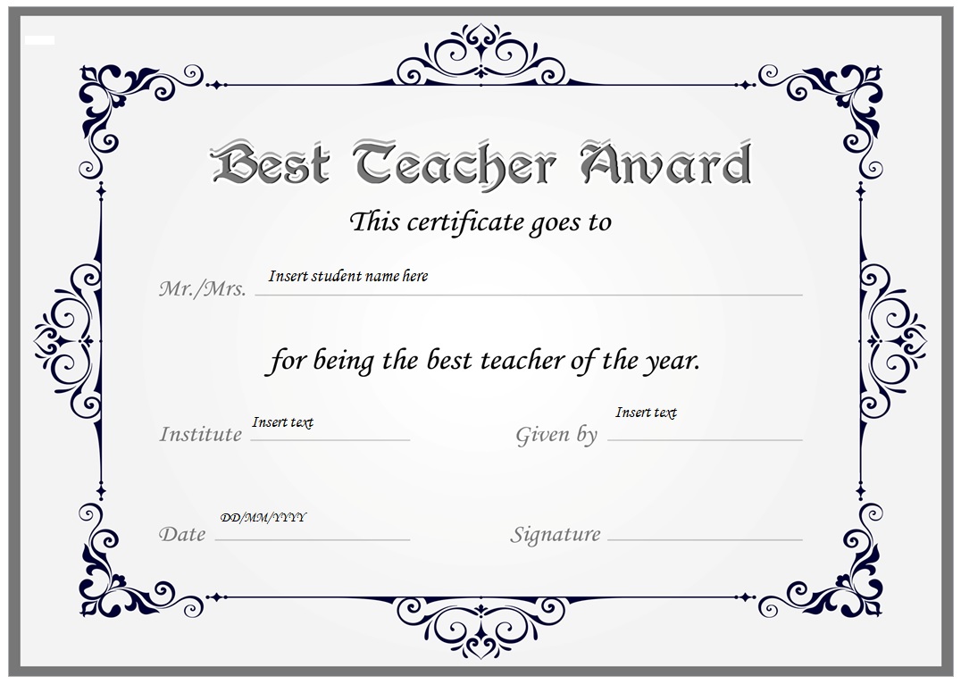 Best Teacher Certificate Design Template.