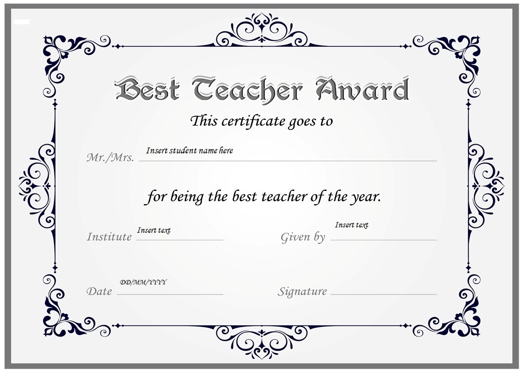 Best Teacher Certificate Design Template.